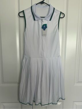 Women’s ' White Sleeveless Tennis Dress with Green Trim